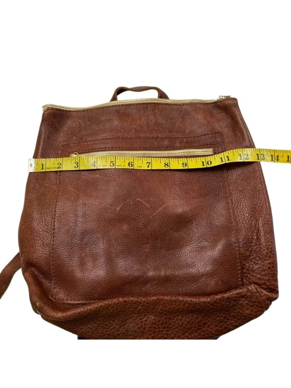 Portland Leather Goods Pebbled Leather Backpack With Gold Zippers Brown